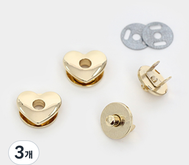 HAPPY BEARS 愛心磁扣 23mm 2入, 金色, 3個