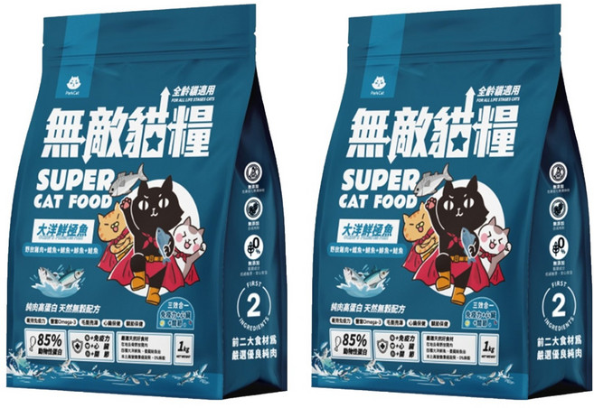 ParkCat 貓樂園 全齡貓 無穀天然高蛋白無敵貓糧, 1kg, 2袋, 大洋鮮極魚