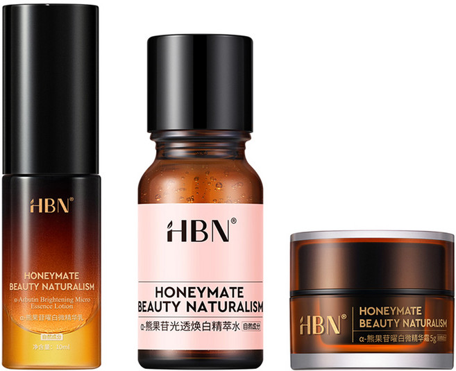 HBN α-熊果苷亮白全明星體驗組 特證版發光水10ml + 原白乳10ml + 原白霜5g, 1組