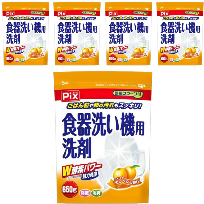 Lion Chemical 獅子化學 Pix 洗碗機清潔粉 清爽橘子味, 650g, 5包