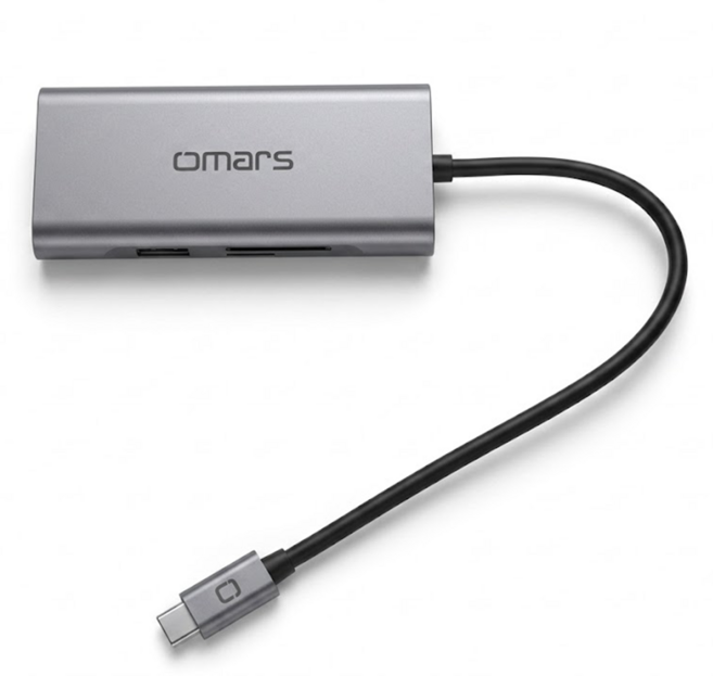 omars Type-C 7合1多功能鋁合金集線器 190 x 85 x 20mm, 銀色, 1個