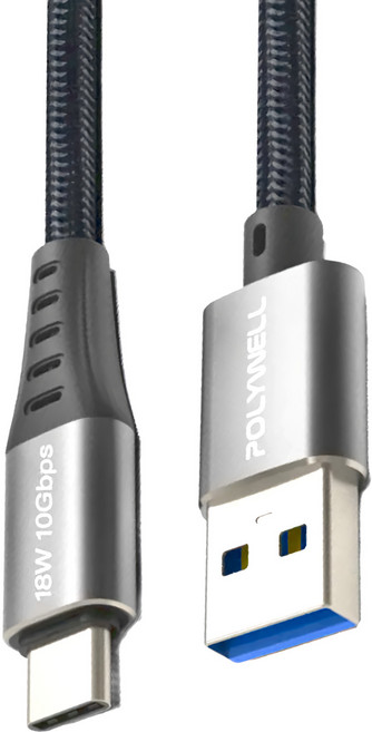 POLYWELL 寶利威爾 USB3.2 Type-C-Type-A 充電傳輸線, 黑色, 1條, 1m