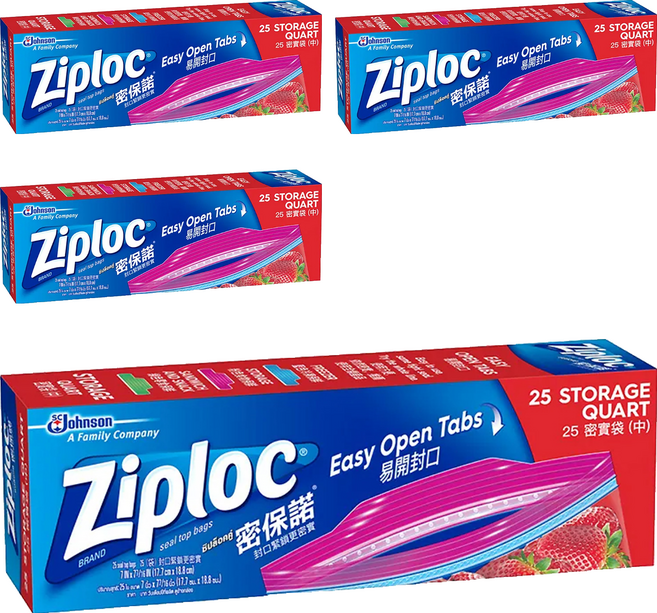 Ziploc 密保諾 密實袋, 中(17.7 x 18.8cm), 25個, 4盒