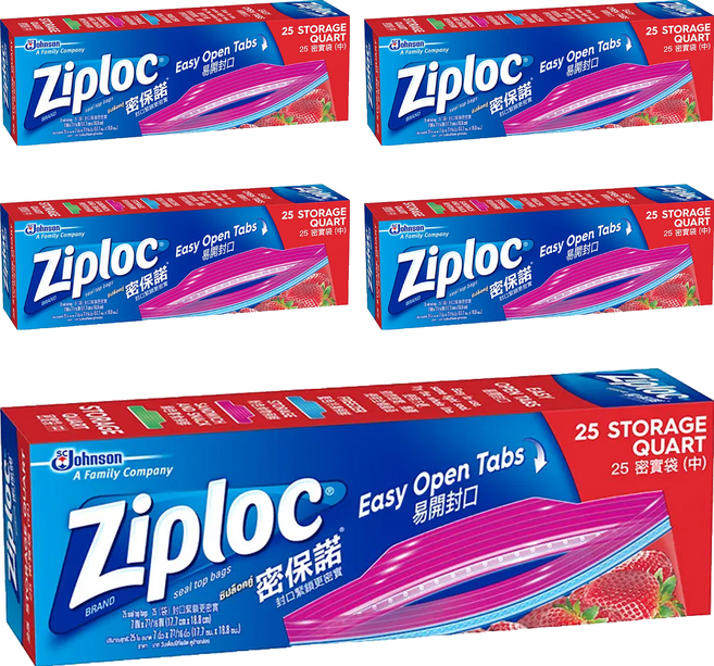 Ziploc 密保諾 密實袋, 中(17.7 x 18.8cm), 25個, 5盒