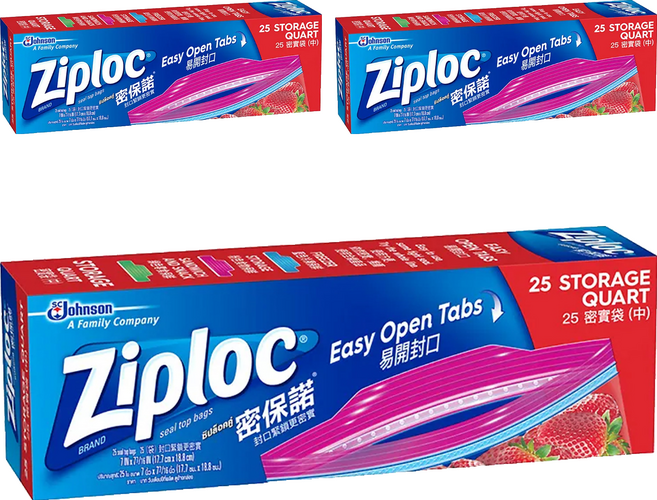 Ziploc 密保諾 密實袋, 中(17.7 x 18.8cm), 25個, 3盒