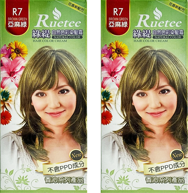 Ruetee 綠緹 自然色彩染髮霜 第一劑 40g + 第二劑 40g, R7亞麻綠, 2盒