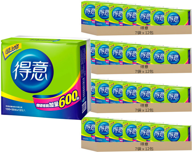 得意 超值抽取式衛生紙 150張, 12包, 28袋