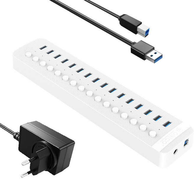 ORICO 奧睿科 16埠附電源USB集線器 CT2U3-16AB, 白色