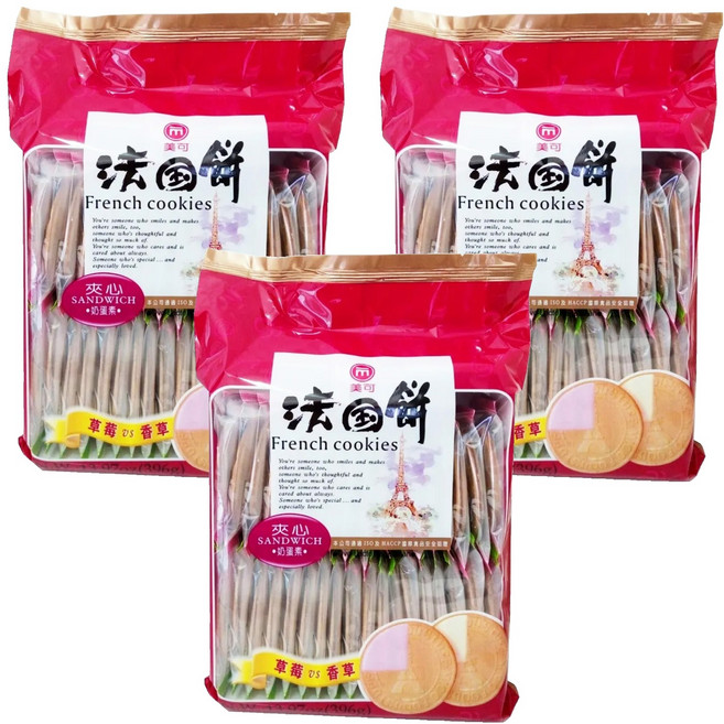 MICO Foodstuff 美可食品 法國餅二味夾心 草莓 + 香草口味, 396g, 3袋