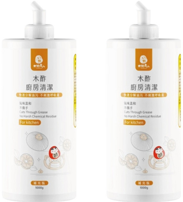 DAWOKO 木酢達人 廚房清潔補充瓶 天然木酢 溫和不刺激 快速分解油污, 1kg, 2瓶