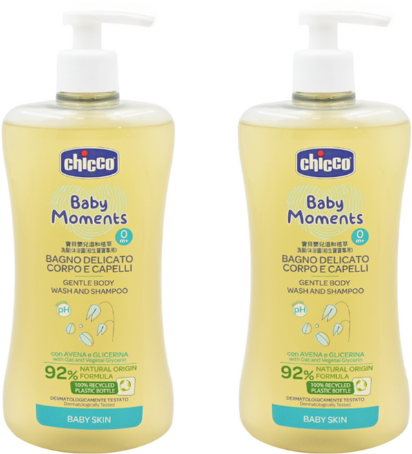 chicco 寶貝嬰兒溫和植萃洗髮 沐浴露 初生寶寶專用, 500ml, 2瓶