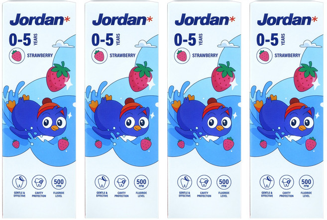 Jordan 清新水果味 兒童牙膏 (0~5歲) 草莓口味, 75g, 1入, 4條