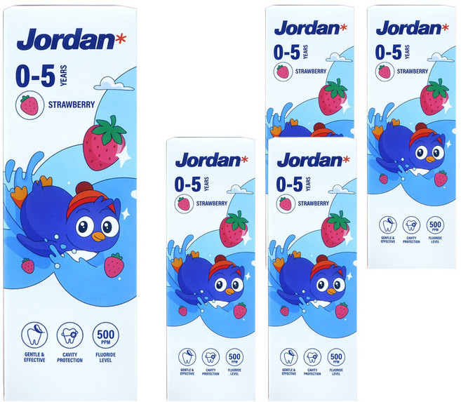 Jordan 清新水果味 兒童牙膏 (0~5歲) 草莓口味, 75g, 1入, 5條