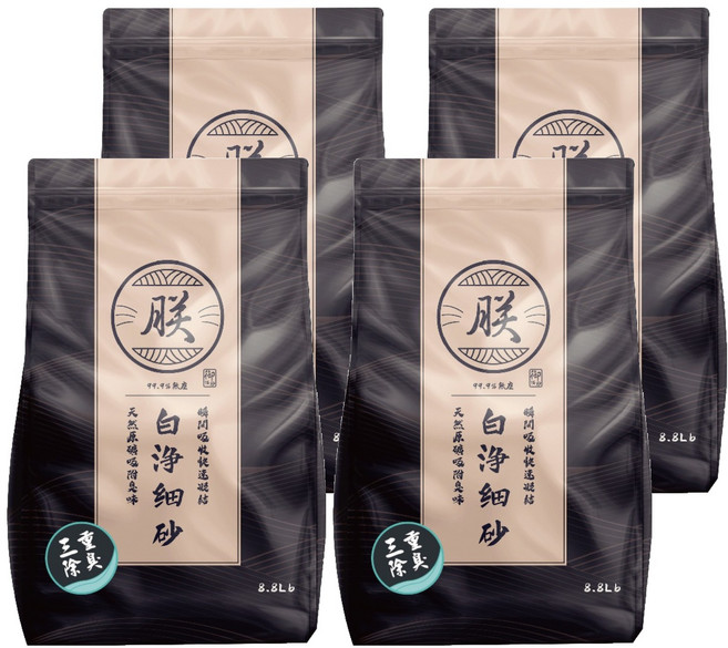 朕 頂級無塵礦砂 白淨細砂, 三重除臭, 8.8lb, 4袋