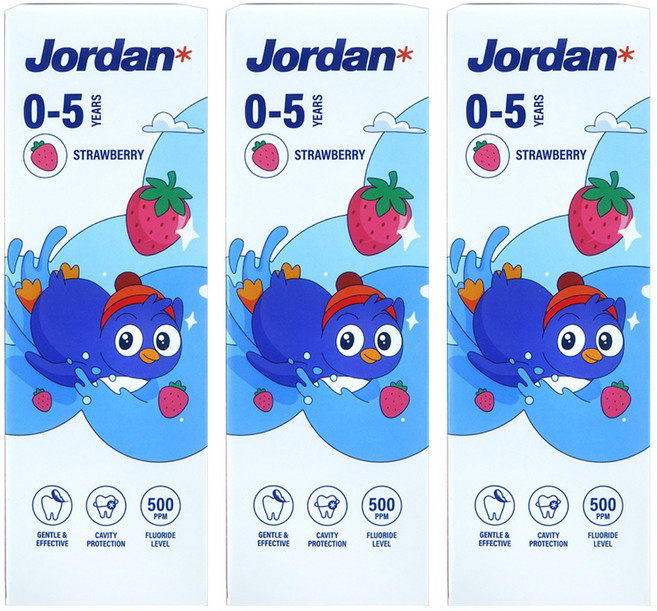 Jordan 清新水果味 兒童牙膏 (0~5歲) 草莓口味, 75g, 1入, 3條