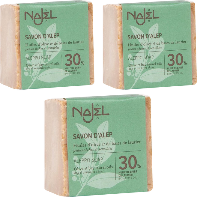 NAJEL 台灣公司貨 月桂油30%阿勒坡手工古皂, 170g, 3個