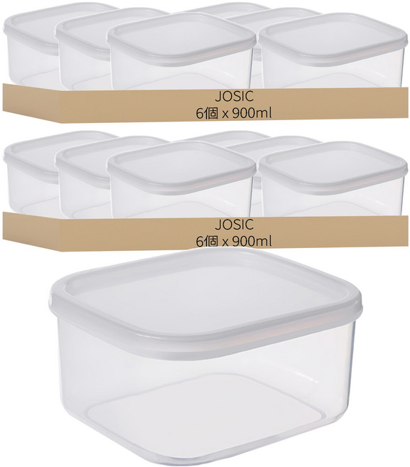 JOSIC 日系透明食品保鮮盒 900ml, 2組, 6個容器 + 6個蓋子
