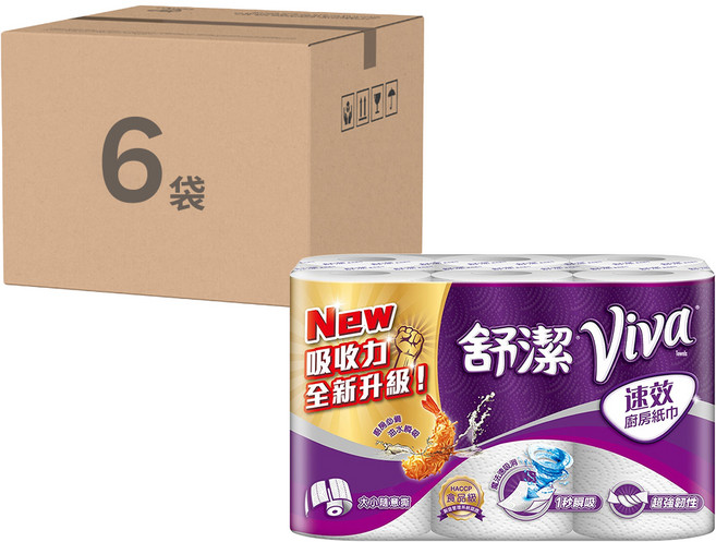 Kleenex 舒潔 食安級耐用廚房紙巾 大小隨意撕 108張, 6捲, 6袋