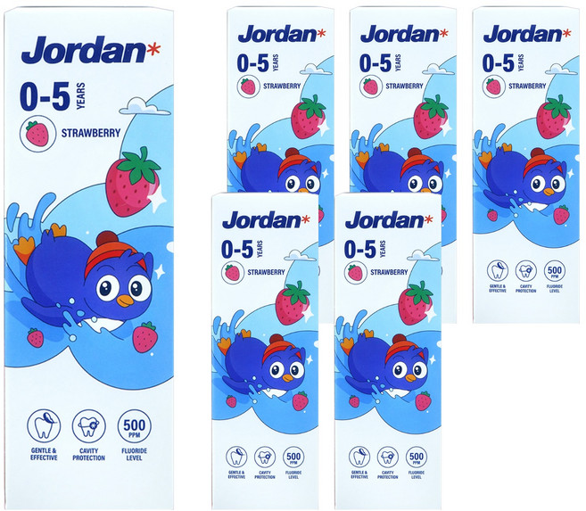 Jordan 清新水果味 兒童牙膏 (0~5歲) 草莓口味, 75g, 1入, 6條