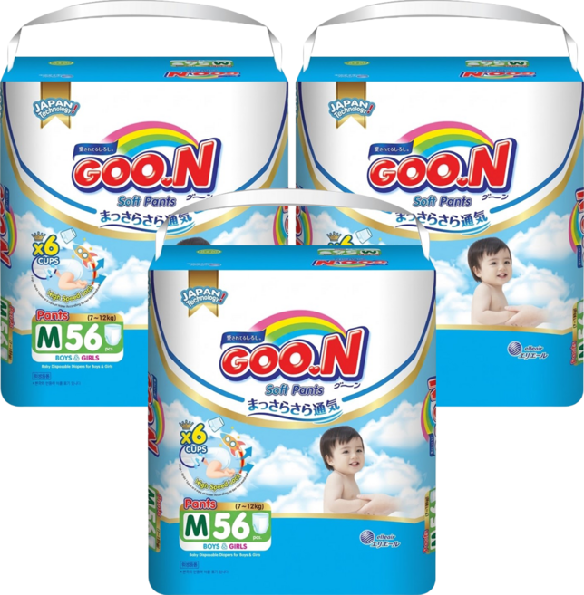 GOO.N 大王 輕薄舒爽系列 紙尿布 褲型 7~12kg, M, 168片