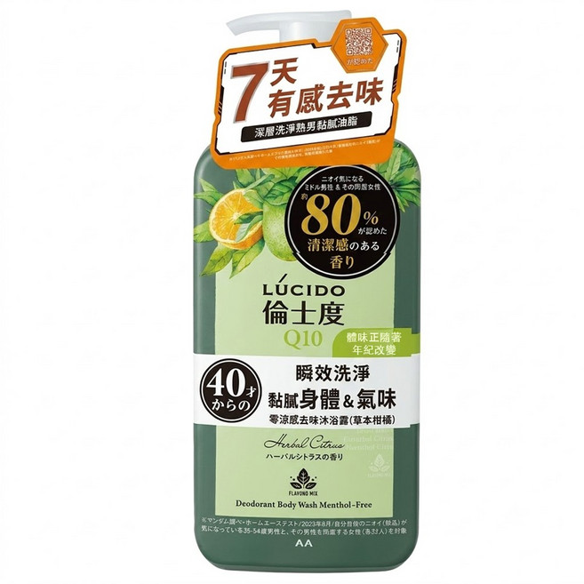 LUCIDO 倫士度 台灣公司貨 零涼感去味沐浴露 草本柑橘, 450ml, 1瓶
