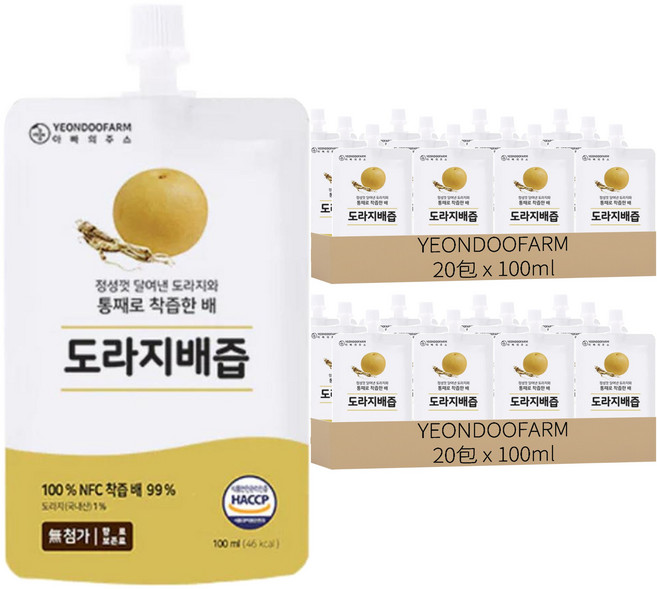 YEONDOOFARM NFC水梨 + 桔梗汁, 40包, 100ml