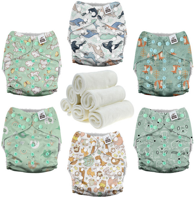 mama koala 嬰幼童成長型口袋式布尿布3.0 附竹纖維尿墊 6件組 3.6~18kg, 萌寵大冒險, 1組
