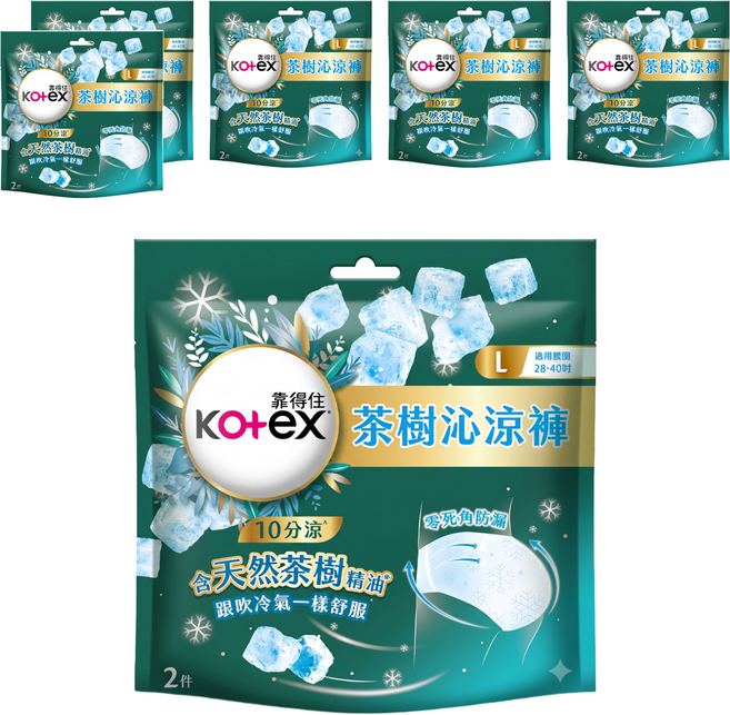 Kotex 靠得住 茶樹沁涼褲 褲型衛生棉, M(22~34吋), 2片, 6包