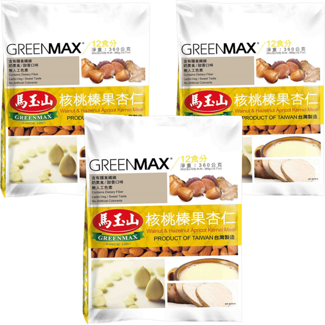馬玉山 核桃榛果杏仁 12包, 360g, 3袋