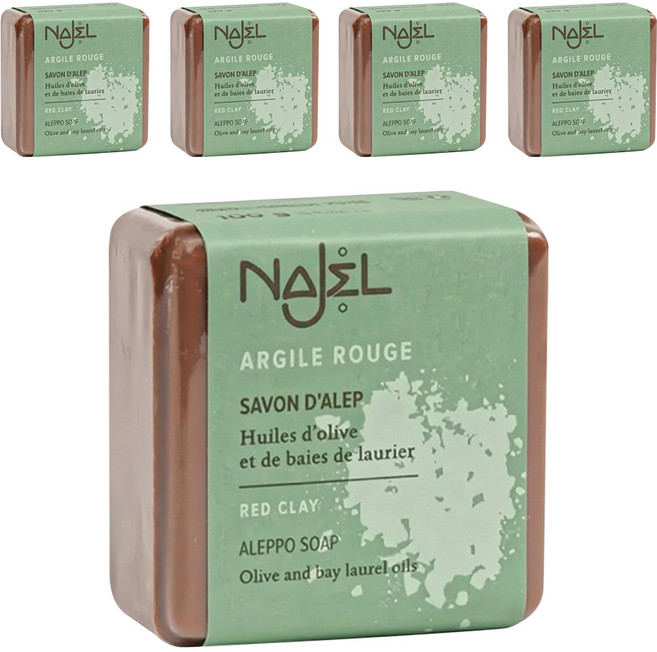 NAJEL 台灣公司貨 阿勒坡手工古皂 紅高嶺土, 100g, 5個