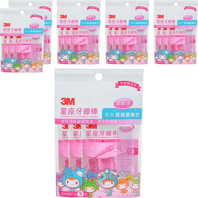 3M 星座牙線棒 超值量販包 附隨身盒 3包, 144支, 6袋