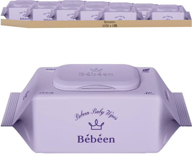Bebeen 嬰兒溼紙巾 掀蓋式, 80張, 10包