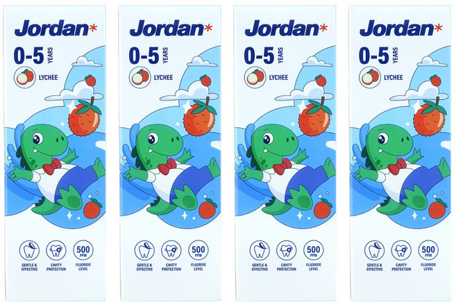 Jordan 清新荔枝味兒童牙膏 0~5歲, 75g, 1入, 4條