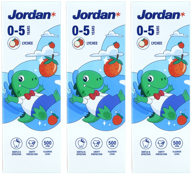 Jordan 清新荔枝味兒童牙膏 0~5歲, 75g, 1入, 3條