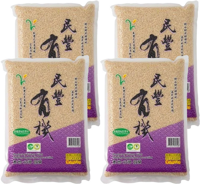 民豐 有機長秈胚芽米, 3kg, 4包