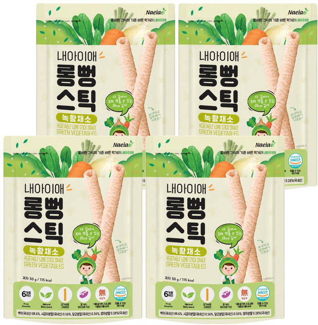 Naeiae 嬰幼兒米棒 韓國米餅 6個月以上, 綜合蔬菜, 30g, 4包