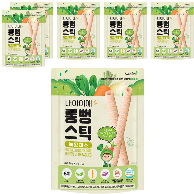 Naeiae 嬰幼兒米棒 韓國米餅 6個月以上, 綜合蔬菜, 30g, 6包