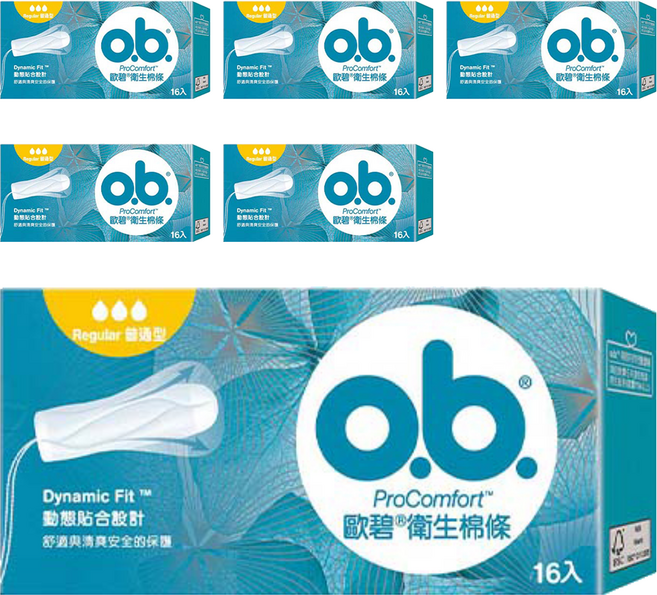 o.b. 歐碧 衛生棉條, 普通型, 16個, 6盒