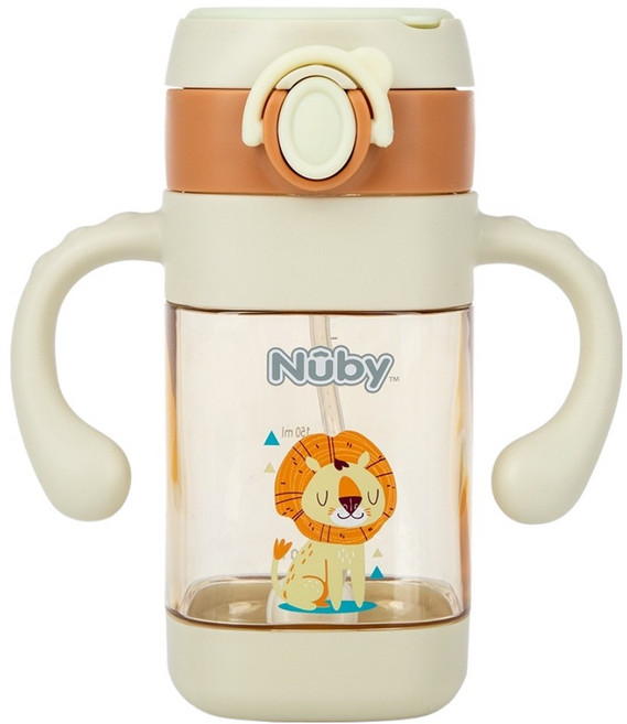 Nuby PPSU學飲杯 粗吸管 12個月以上, 300ml, 1個, 棕獅子