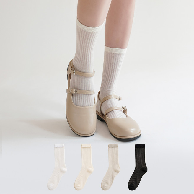 Mysock 女款棉線寬鬆透膚中筒襪