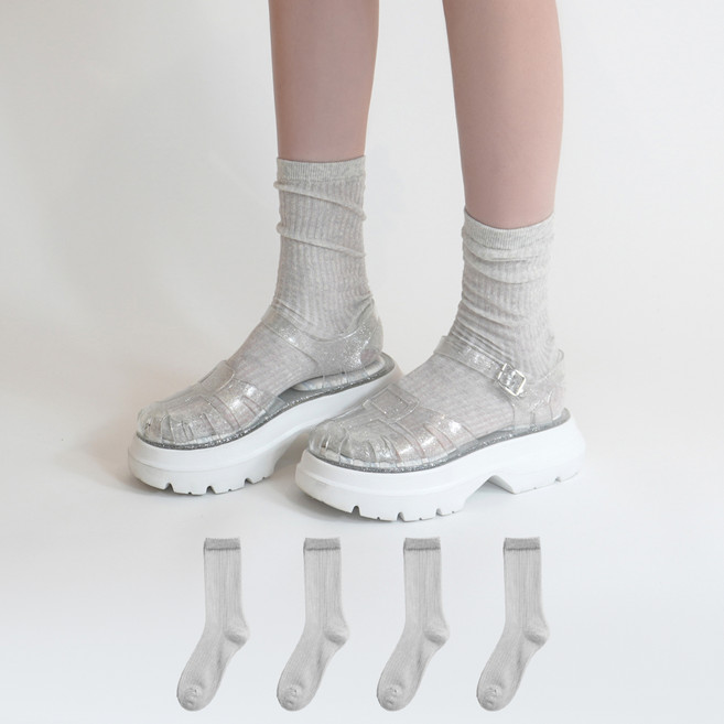 Mysock 女款棉線寬鬆透膚長襪