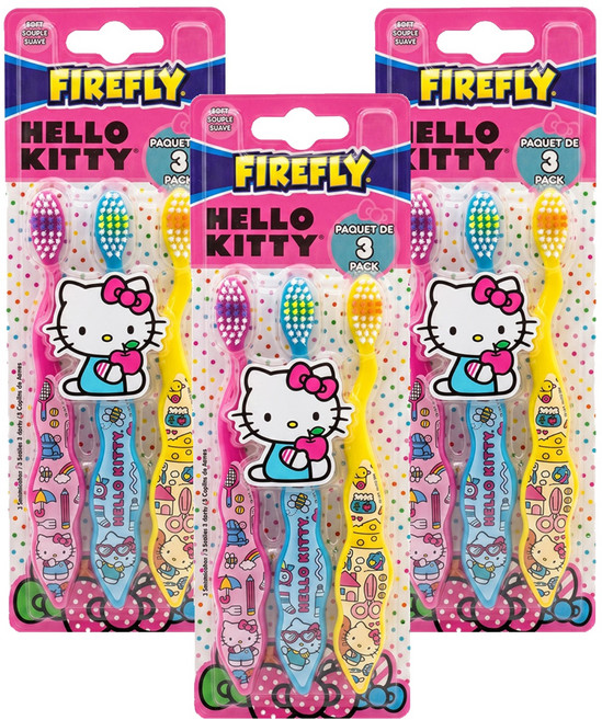FIREFLY 兒童牙刷, HELLO KITTY 紅色 + 藍色 + 黃色, 3支, 3組