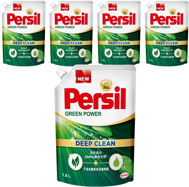 Persil 寶瀅 台灣公司貨 植純粹洗衣凝露補充包 6'S, 1.8L, 1入, 5袋