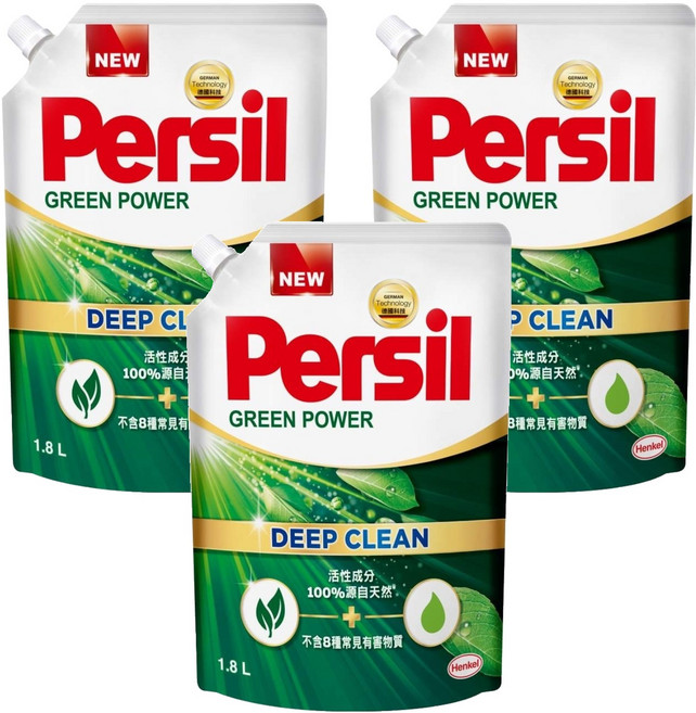 Persil 寶瀅 台灣公司貨 植純粹洗衣凝露補充包 6'S, 1.8L, 1入, 3袋