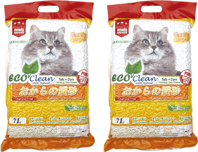 ECO Clean 豆腐貓砂, 2袋, 7L, 玉米