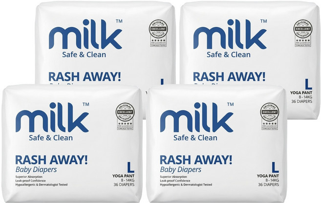 milk 鎖水芯牛奶尿布 褲型 8~14kg, 144片, L