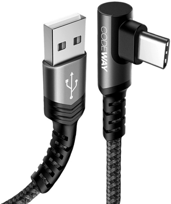 CODEWAY 90度 USB A to USB C 快充充電線, 0.5m, 黑色, 1條