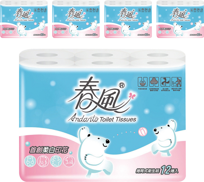 春風 捲筒式衛生紙 270張, 12捲, 5袋