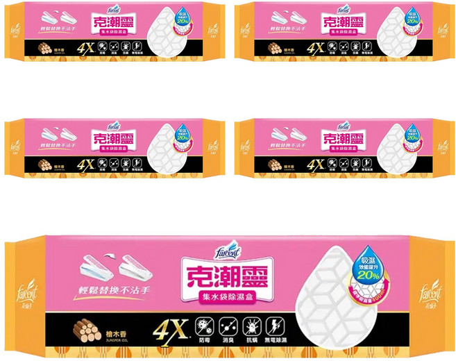 farcent 花仙子 克潮靈 集水袋除濕盒 檜木香, 180g, 5盒