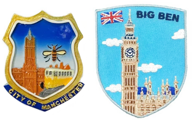 A-ONE 匯旺 英國曼彻斯特冰箱磁鐵 + 英國倫敦大笨鐘 Big Ben立體繡貼 2個, 英國曼彻斯特 + 倫敦大笨鐘